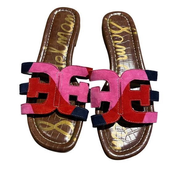 Sam Edelman Bay Slide Sandal – Colorblock Suede in Pink, Red & Navy - 7.5 - Picture 6 of 7